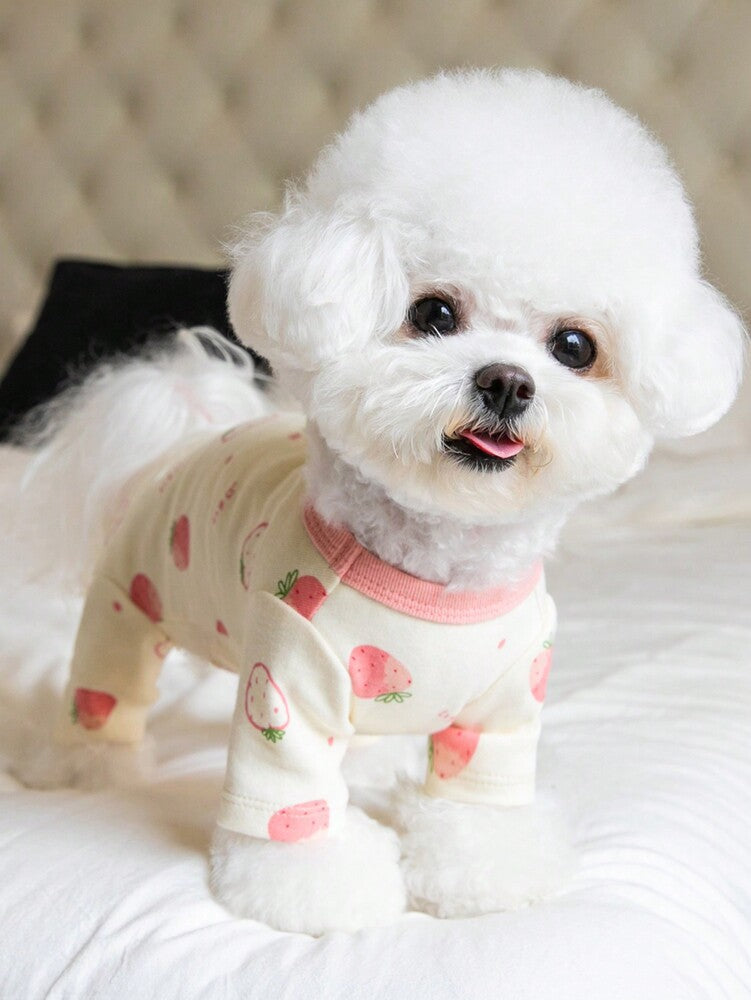 1pc Lovely Strawberry Pattern Pet Four-Legged Clothes Suitable for Cats and Dogs to Wear in All Seasons
