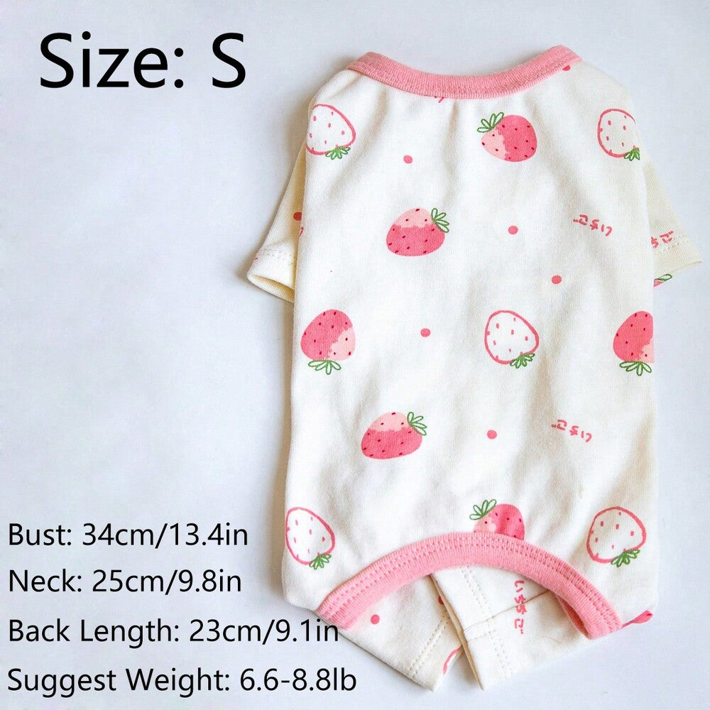 1pc Lovely Strawberry Pattern Pet Four-Legged Clothes Suitable for Cats and Dogs to Wear in All Seasons