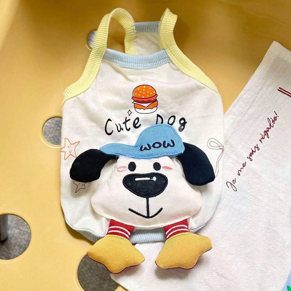 1pc Cartoon Pet Dog Cat Vest Shirt – Thin Breathable Elastic, 3D Dog & Rabbit Design for Small Pets, Spring/Summer Wear