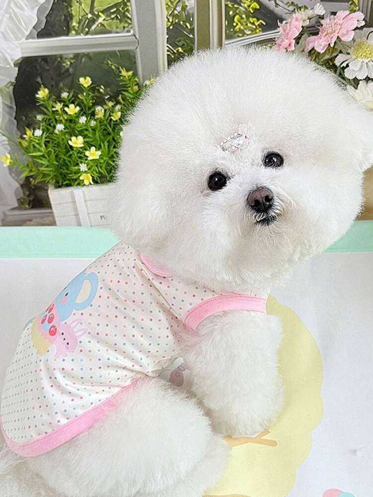 1pc Lovely Cartoon Printed Pet Vest – Macaron Color Sleeveless Outfit for Cats & Small Dogs, with Cute Ears & Cookie Shop Design