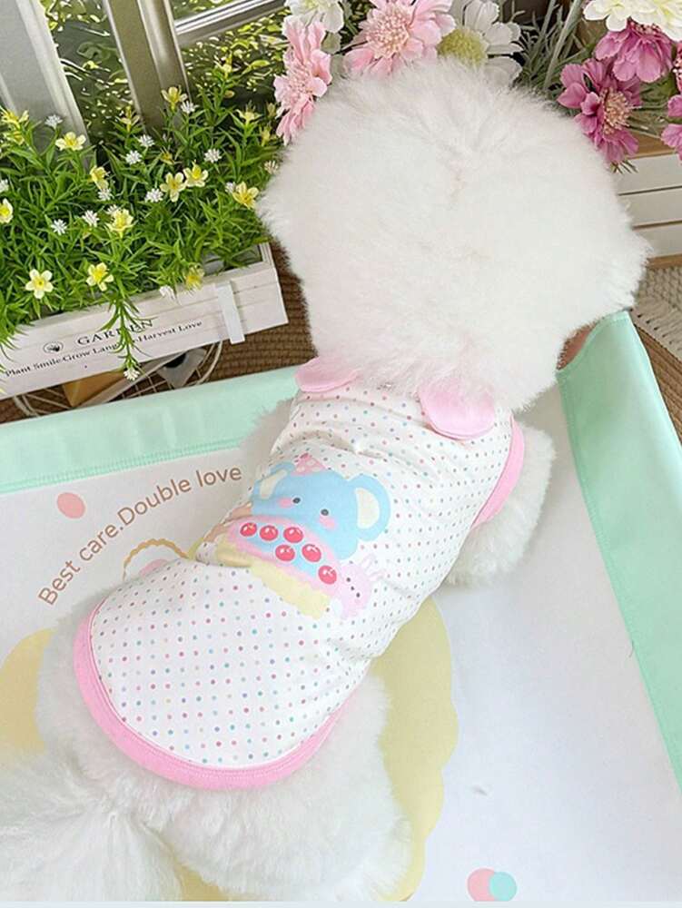 1pc Lovely Cartoon Printed Pet Vest – Macaron Color Sleeveless Outfit for Cats & Small Dogs, with Cute Ears & Cookie Shop Design