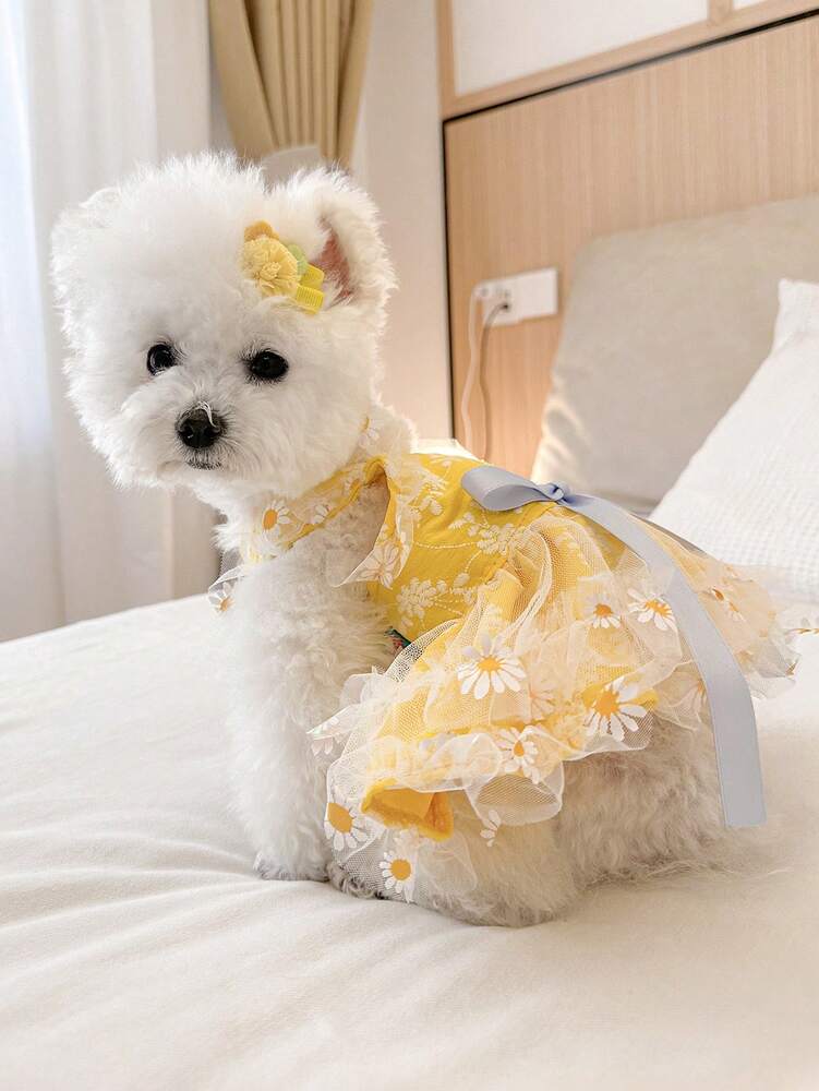 1pc Pet Dress, Cute Romantic Daisy Sling Summer Dress for Small Dogs & Cats