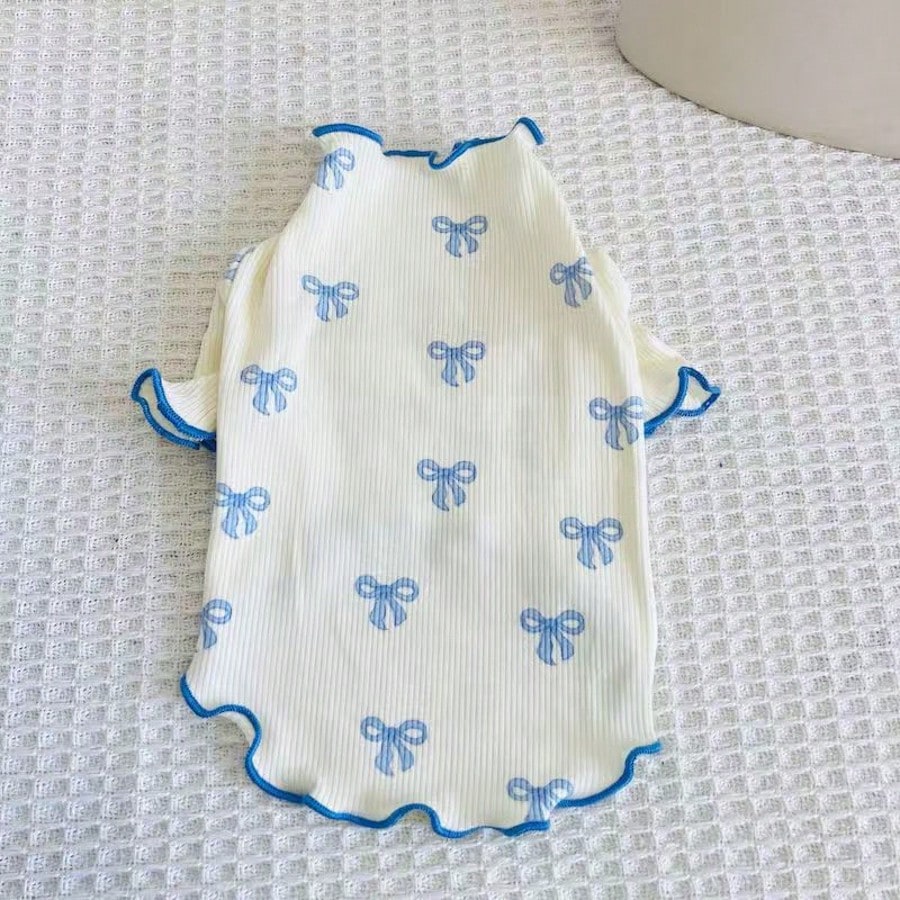 1pc Pet Dog/Cat Full Body Print Dress with Pink Bow Tie – Breathable Outfit for Teddy, Poodle, Chihuahua