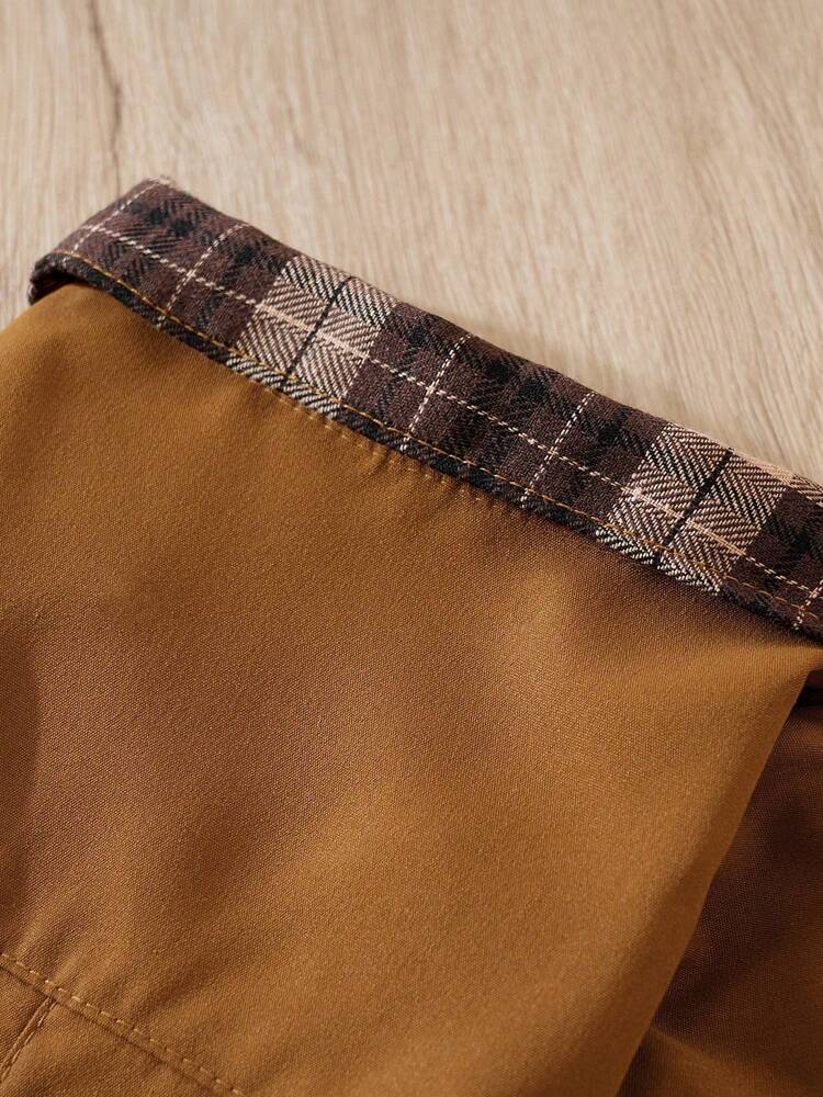 1pc Brown Plaid Collar Pet Shirt For Small Dogs And Cats, Spring/Autumn