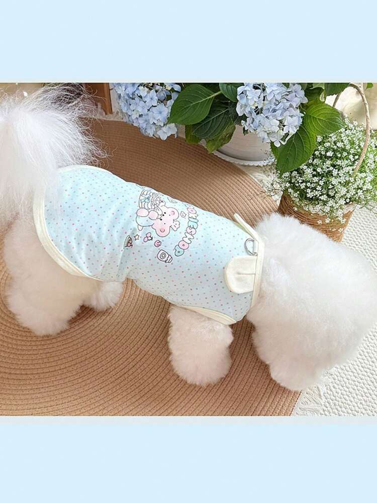 1pc Lovely Cartoon Printed Pet Vest – Macaron Color Sleeveless Outfit for Cats & Small Dogs, with Cute Ears & Cookie Shop Design