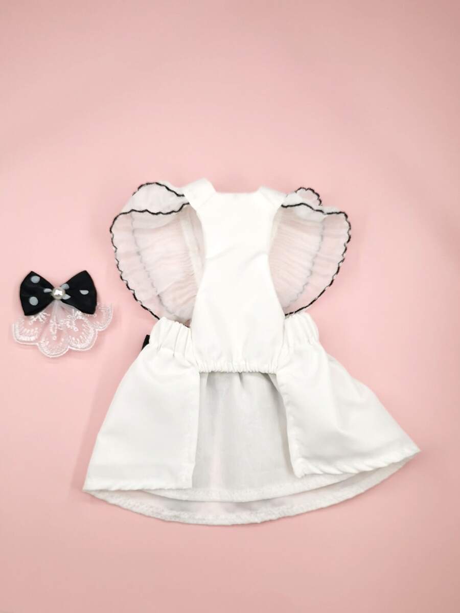 1pc Bow Decor Pet Dress & 1pc Pet Necklace & 1pc Pet Hair Clip