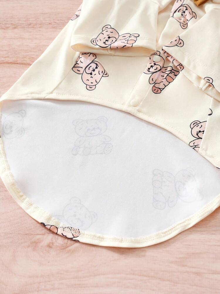 1pc Cute Bear Pattern Bow Tie Pet Shirt For Small Dog Cat, Suitable For Spring & Autumn
