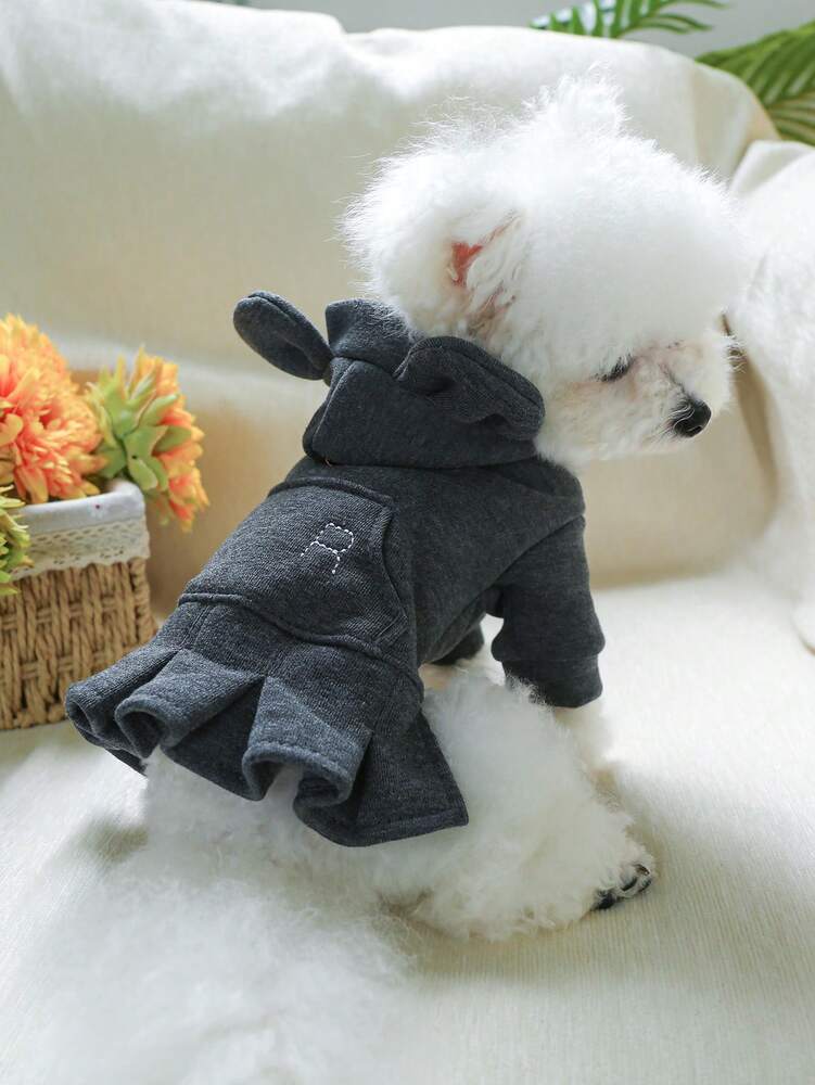 1pc Pet Clothes With Hoodie And Ears, Cute Dog/Cat Dress