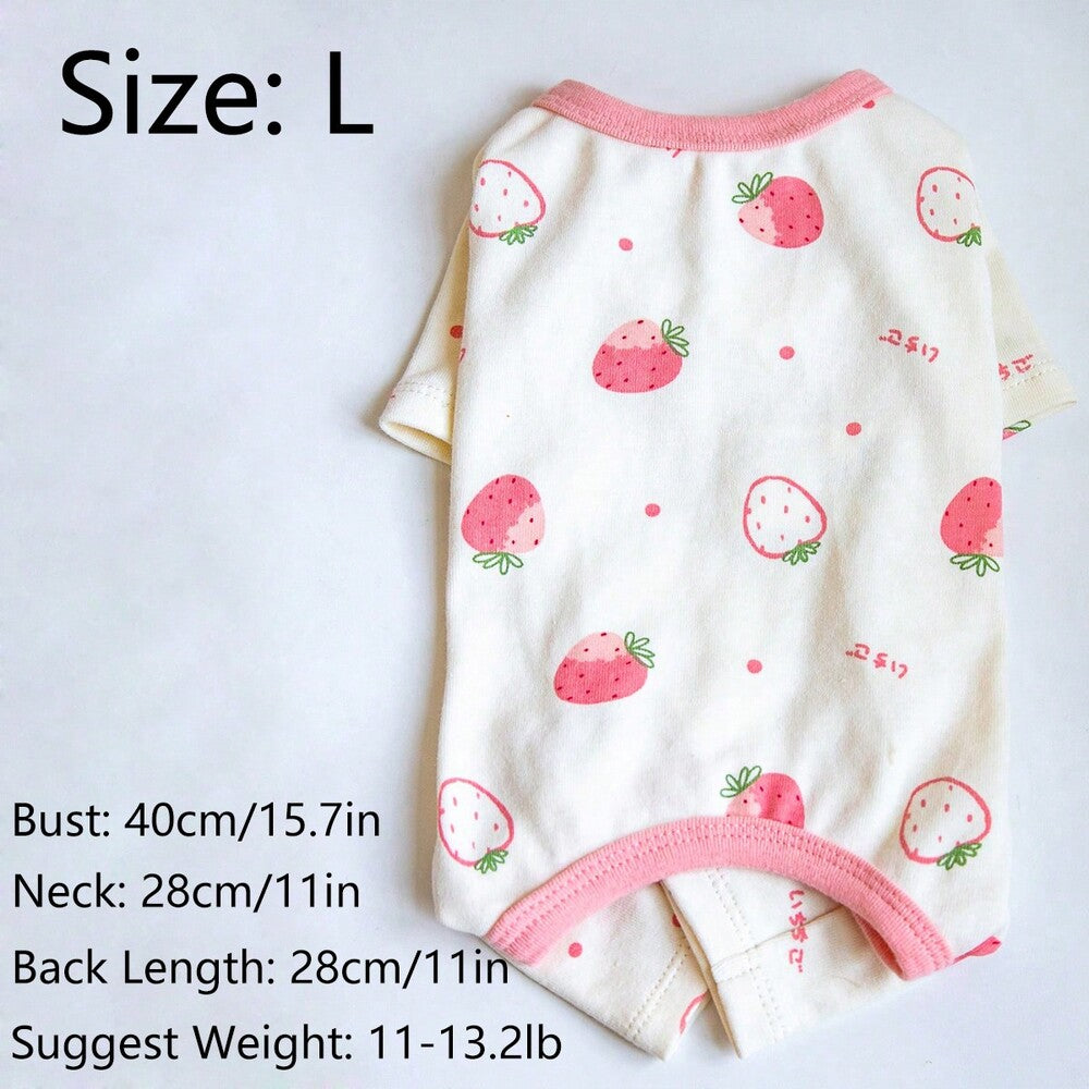 1pc Lovely Strawberry Pattern Pet Four-Legged Clothes Suitable for Cats and Dogs to Wear in All Seasons