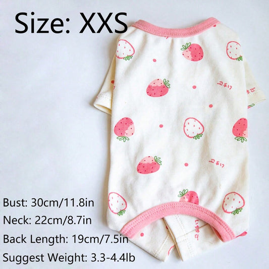 1pc Lovely Strawberry Pattern Pet Four-Legged Clothes Suitable for Cats and Dogs to Wear in All Seasons