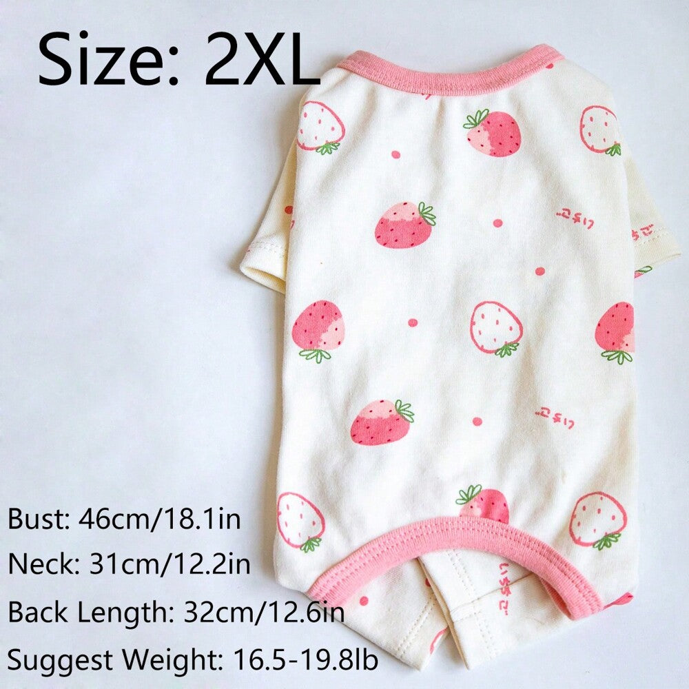 1pc Lovely Strawberry Pattern Pet Four-Legged Clothes Suitable for Cats and Dogs to Wear in All Seasons