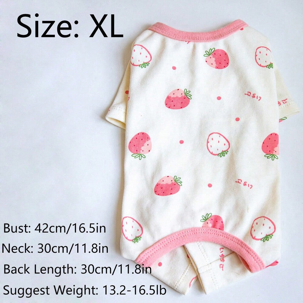 1pc Lovely Strawberry Pattern Pet Four-Legged Clothes Suitable for Cats and Dogs to Wear in All Seasons