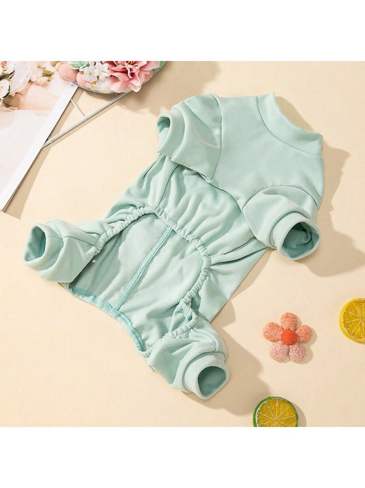 Fleece Jumpsuit Outfit With Bow Lace Decor For Pets, Warm And Comfortable With Stretch