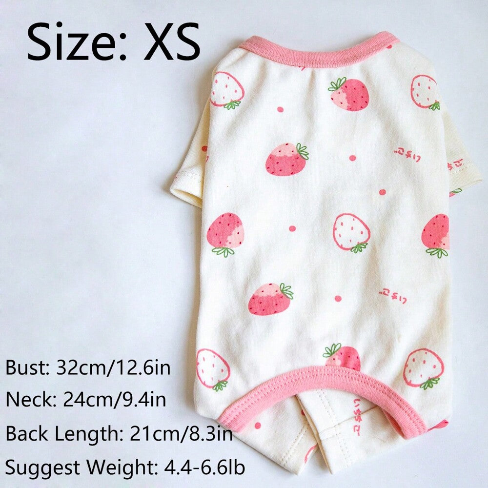 1pc Lovely Strawberry Pattern Pet Four-Legged Clothes Suitable for Cats and Dogs to Wear in All Seasons