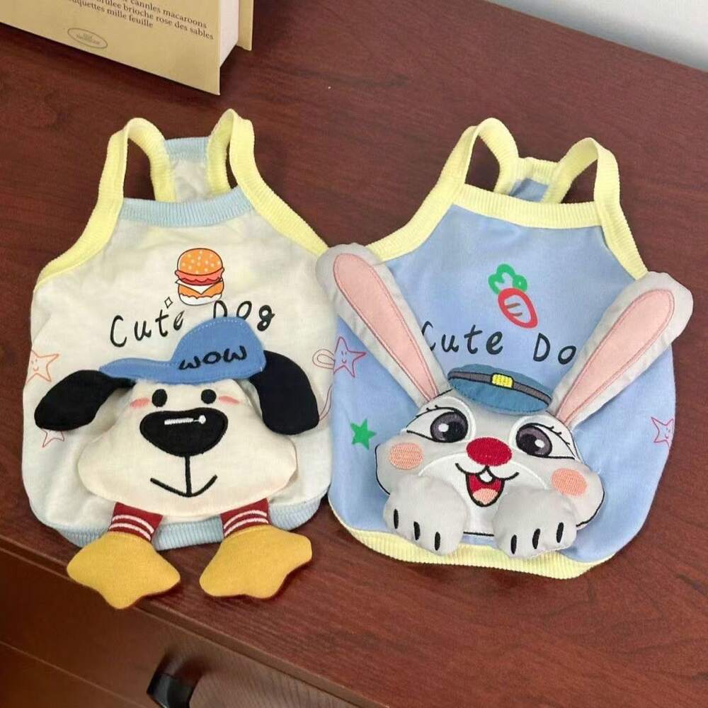 1pc Cartoon Pet Dog Cat Vest Shirt – Thin Breathable Elastic, 3D Dog & Rabbit Design for Small Pets, Spring/Summer Wear