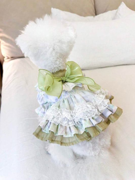 1pc Pet Dress, Cute & Stylish Puppy/Kitten Outfit, Small Breed Dogs Apparel, Comfortable Green Fairy-Tale Dress