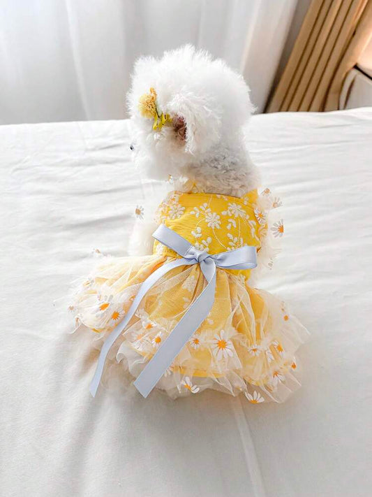 1pc Pet Dress, Cute Romantic Daisy Sling Summer Dress for Small Dogs & Cats