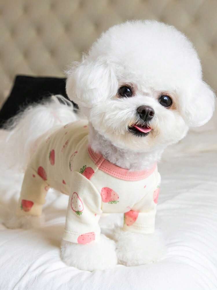 1pc Lovely Strawberry Pattern Pet Four-Legged Clothes Suitable for Cats and Dogs to Wear in All Seasons