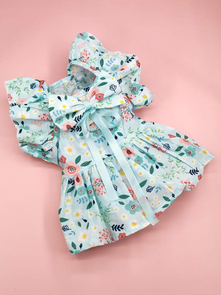 1pc Floral Print Pet Dress With Bow