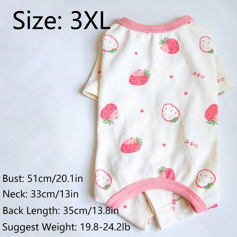 1pc Lovely Strawberry Pattern Pet Four-Legged Clothes Suitable for Cats and Dogs to Wear in All Seasons