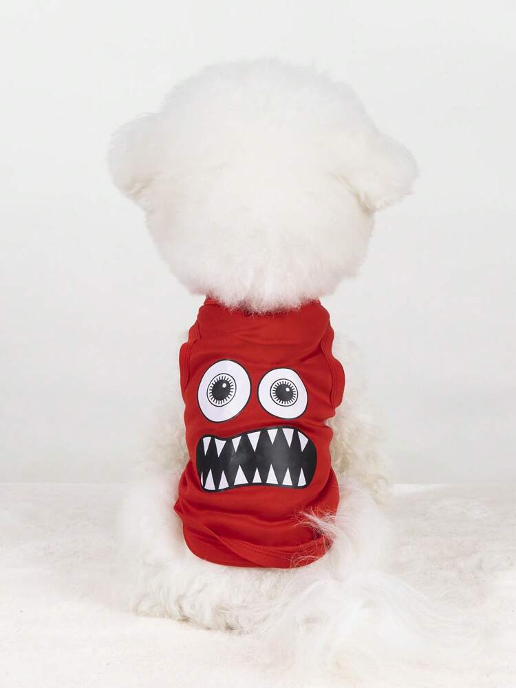 1pc Red Monster Graphic Print Vest, Anti-Flea & Hair Loss, Insulation & Breathable, Suitable for Indoor & Outdoor Cats and Dogs