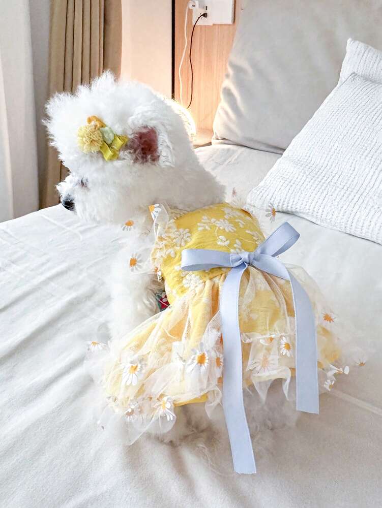1pc Pet Dress, Cute Romantic Daisy Sling Summer Dress For Small Dogs & Cats
