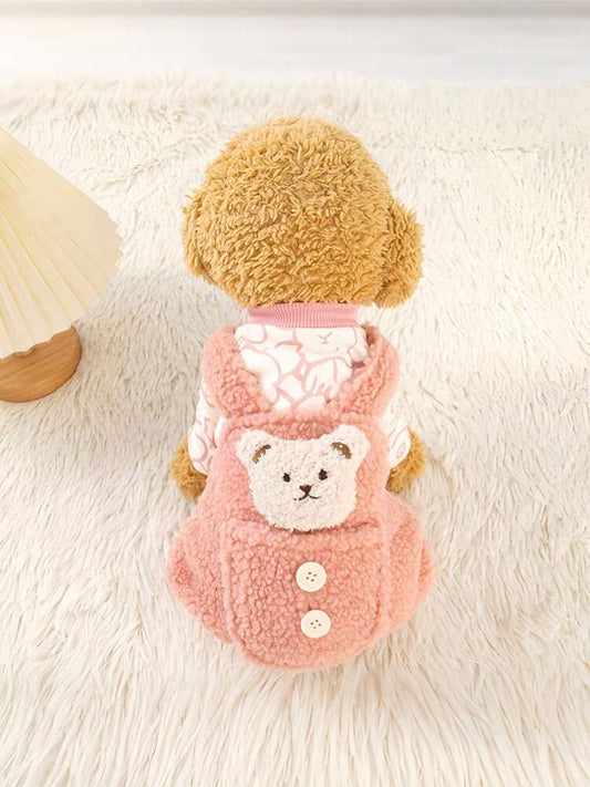 SHEIN Thermal Lined Pet Jumpsuit With Bear Strap Design, Button Style, Thick Warm Pet Clothes For Cats And Dogs