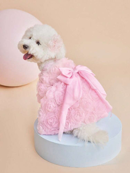 Pet Dress Lightweight Breathable Rose Mesh Tulle Princess Outfit for Dogs & Cats - Elegant Summer Party & Wedding Wear, Sweet Baby Pink, Comfortable & Stylish Pet Clothing