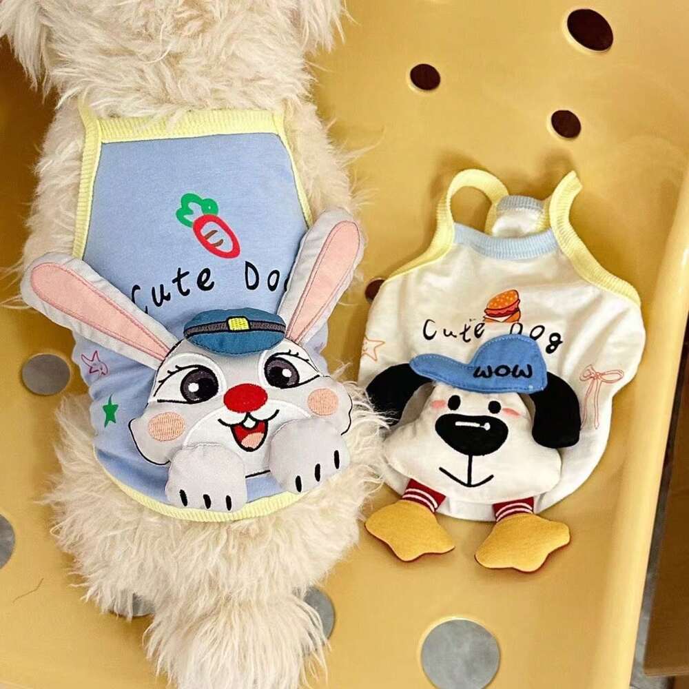 1pc Cartoon Pet Dog Cat Vest Shirt – Thin Breathable Elastic, 3D Dog & Rabbit Design for Small Pets, Spring/Summer Wear