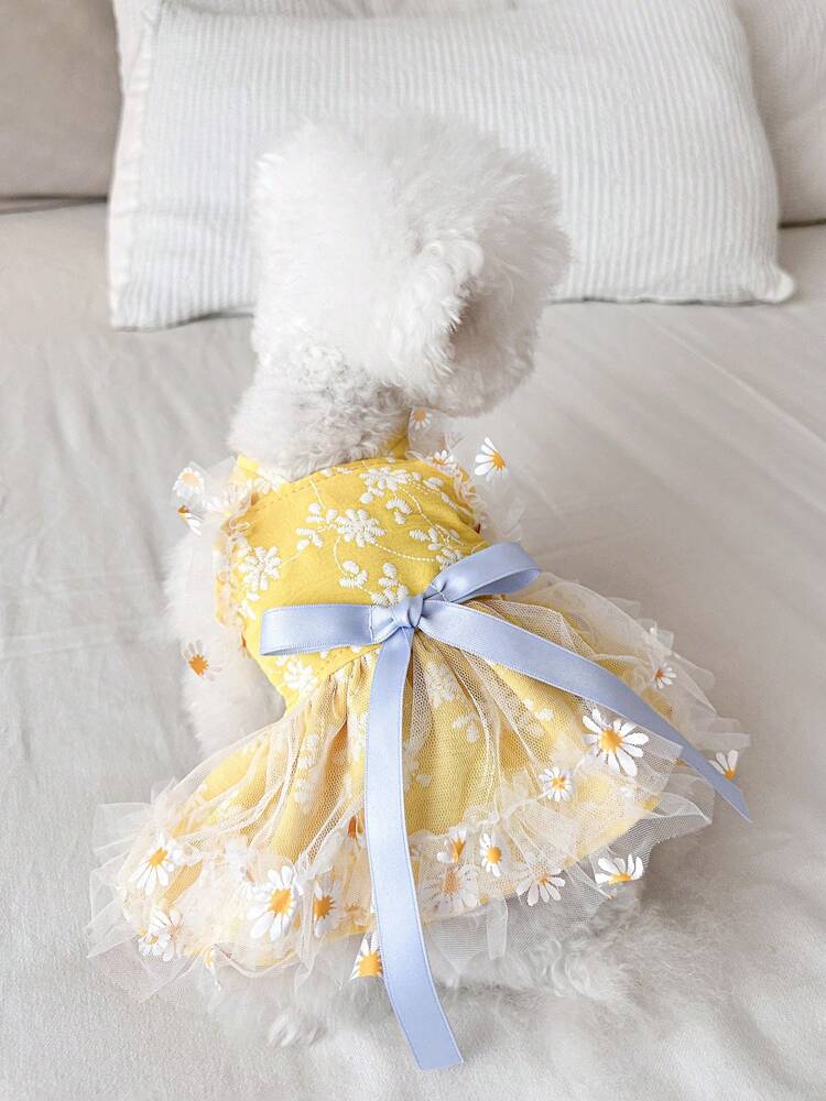 1pc Pet Dress, Cute Romantic Daisy Sling Summer Dress For Small Dogs & Cats