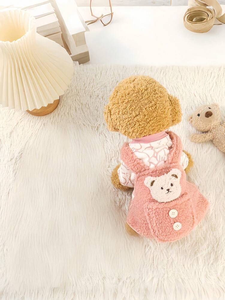 SHEIN Thermal Lined Pet Jumpsuit With Bear Strap Design, Button Style, Thick Warm Pet Clothes For Cats And Dogs