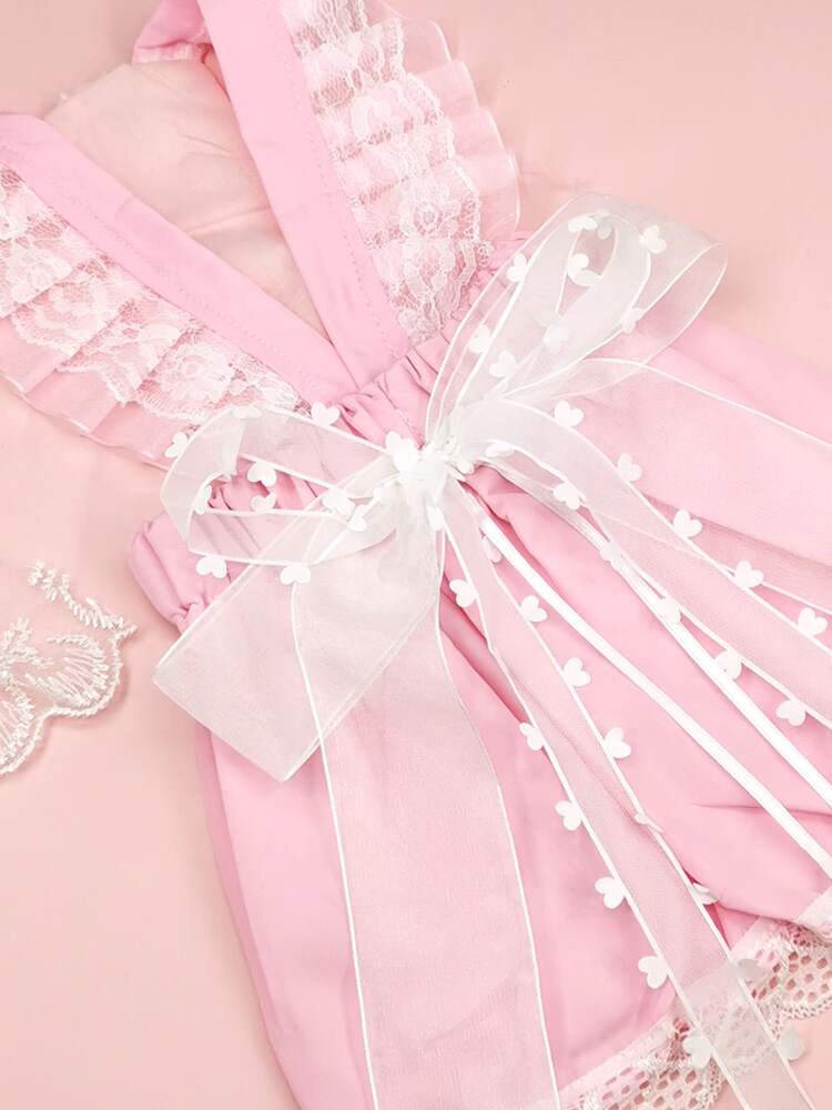 1pc Bow Decor Pet Dress & 1pc Pet Necklace & 1pc Pet Hair Clip