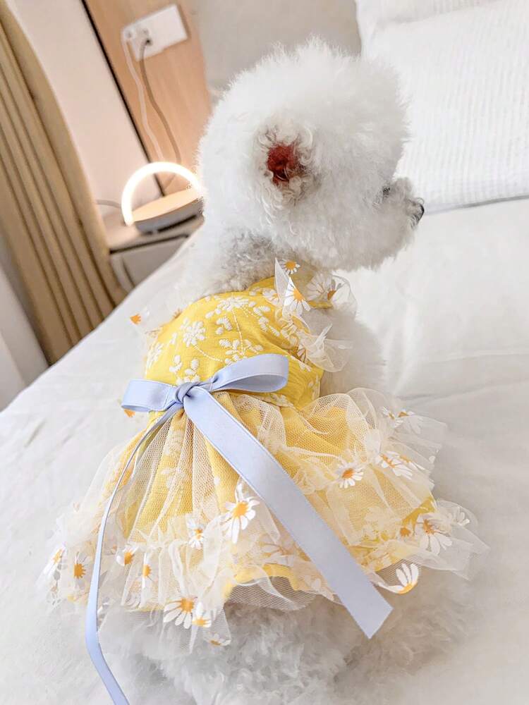 1pc Pet Dress, Cute Romantic Daisy Sling Summer Dress For Small Dogs & Cats
