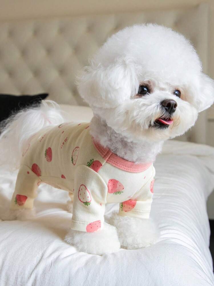 1pc Lovely Strawberry Pattern Pet Four-Legged Clothes Suitable for Cats and Dogs to Wear in All Seasons