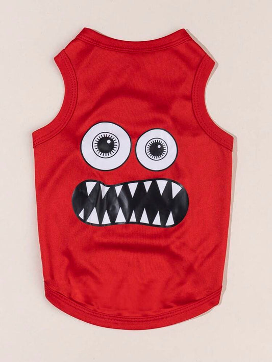 1pc Red Monster Graphic Print Vest, Anti-Flea & Hair Loss, Insulation & Breathable, Suitable for Indoor & Outdoor Cats and Dogs