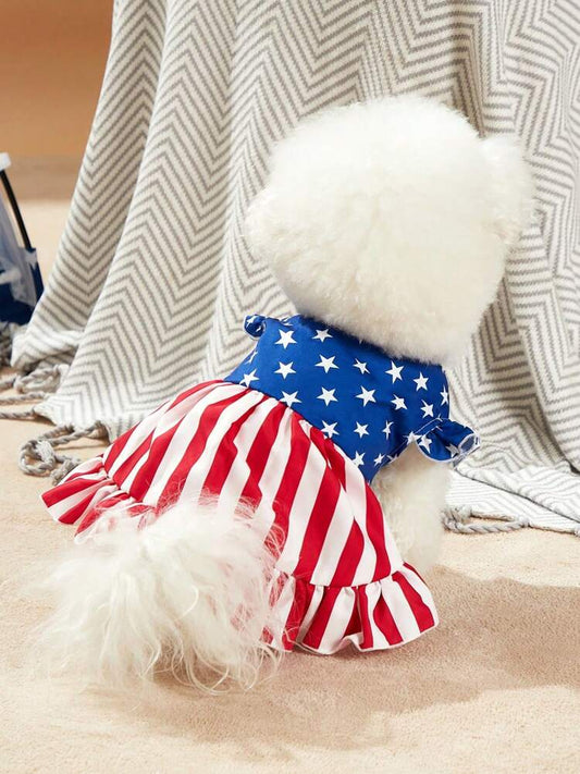 Pet Dress Patriotic Stars Stripes Patchwork Cute Outfit for Dogs & Cats - Lightweight Cotton USA UK Festive Costume for Holidays, Celebrations, and Photoshoots - Small, Medium, Large Sizes Available