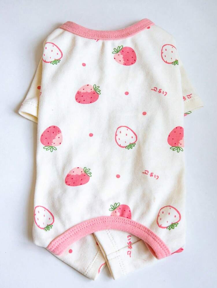 1pc Lovely Strawberry Pattern Pet Four-Legged Clothes Suitable for Cats and Dogs to Wear in All Seasons