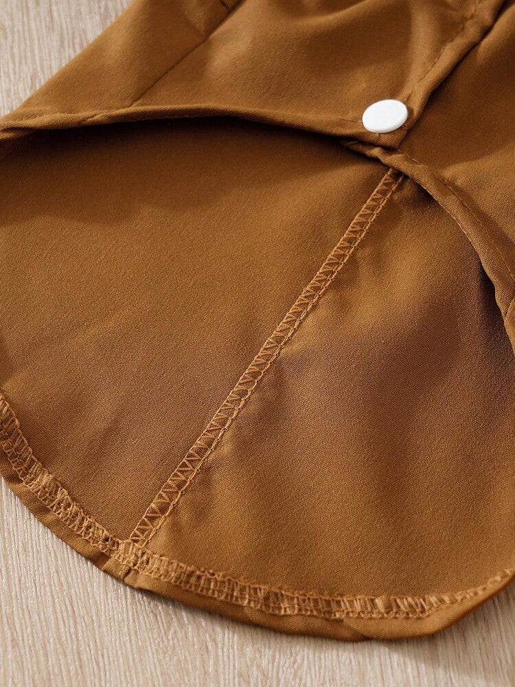 1pc Brown Plaid Collar Pet Shirt For Small Dogs And Cats, Spring/Autumn