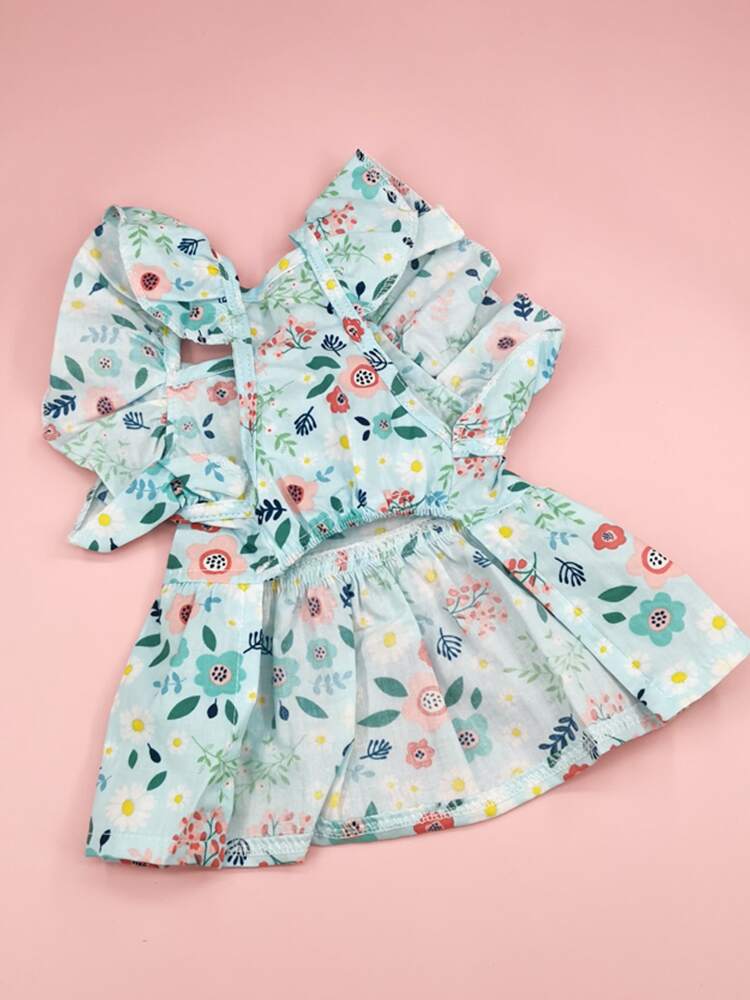 1pc Floral Print Pet Dress With Bow