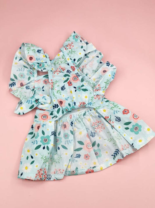 1pc Floral Print Pet Dress With Bow
