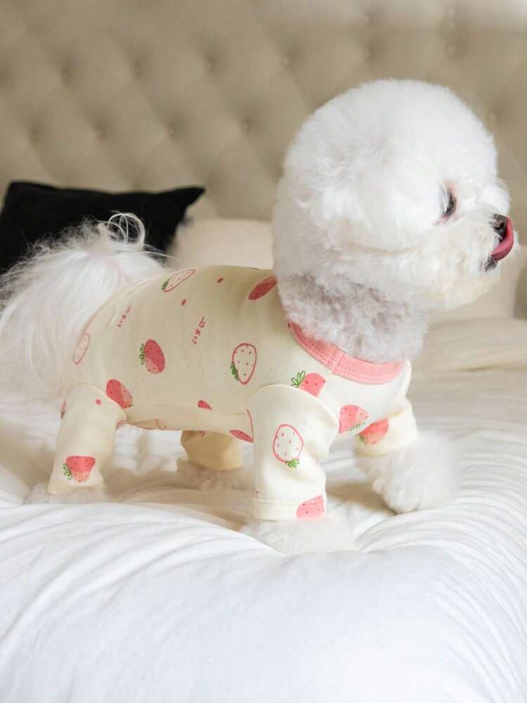 1pc Lovely Strawberry Pattern Pet Four-Legged Clothes Suitable for Cats and Dogs to Wear in All Seasons