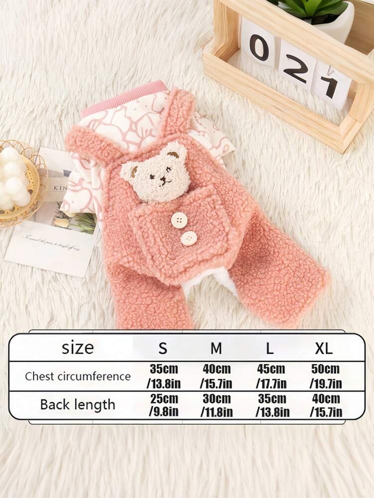 SHEIN Thermal Lined Pet Jumpsuit With Bear Strap Design, Button Style, Thick Warm Pet Clothes For Cats And Dogs
