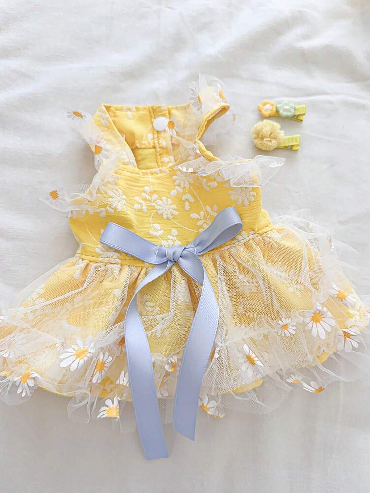 1pc Pet Dress, Cute Romantic Daisy Sling Summer Dress For Small Dogs & Cats