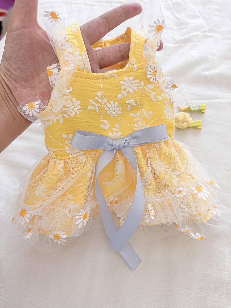1pc Pet Dress, Cute Romantic Daisy Sling Summer Dress For Small Dogs & Cats