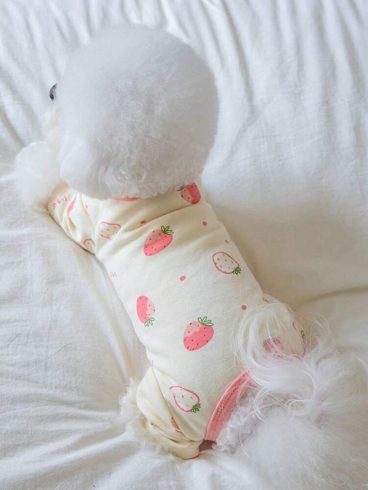 1pc Lovely Strawberry Pattern Pet Four-Legged Clothes Suitable for Cats and Dogs to Wear in All Seasons