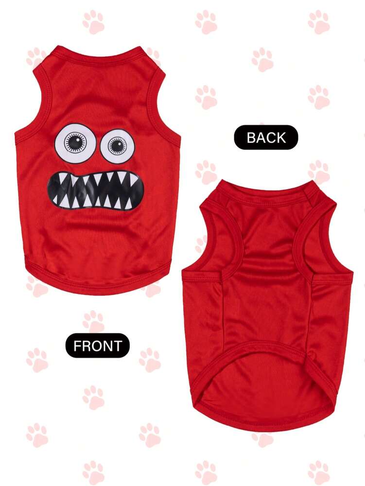 1pc Red Monster Graphic Print Vest, Anti-Flea & Hair Loss, Insulation & Breathable, Suitable for Indoor & Outdoor Cats and Dogs