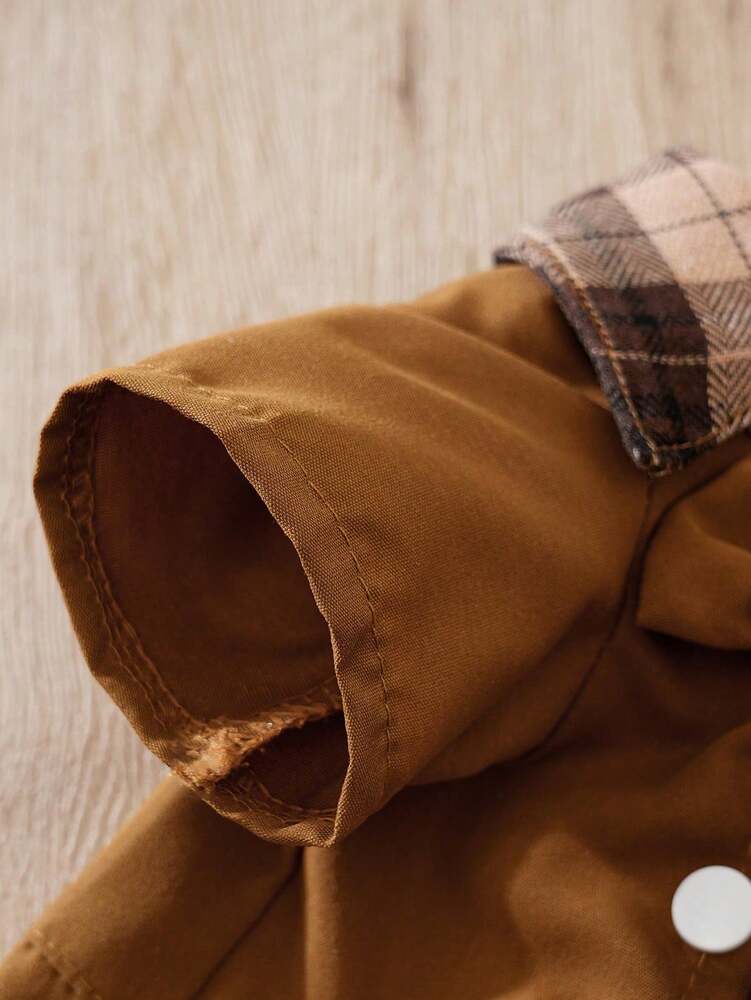 1pc Brown Plaid Collar Pet Shirt For Small Dogs And Cats, Spring/Autumn