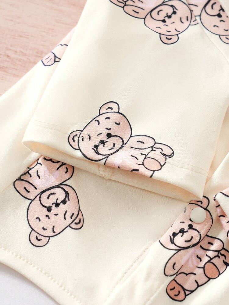 1pc Cute Bear Pattern Bow Tie Pet Shirt For Small Dog Cat, Suitable For Spring & Autumn